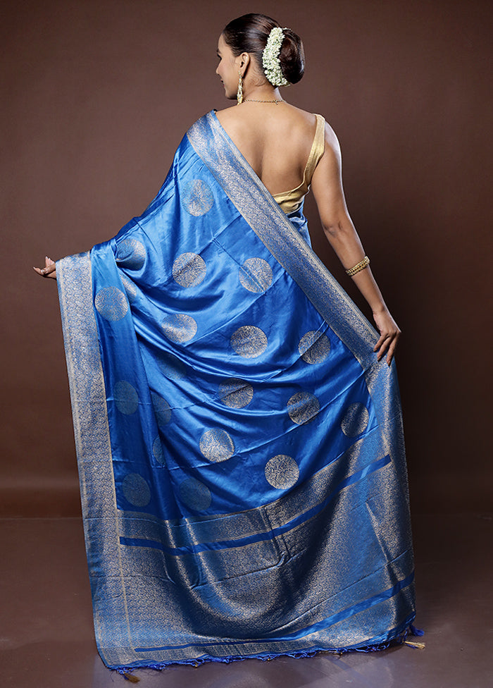 Blue Dupion Silk Saree With Blouse Piece