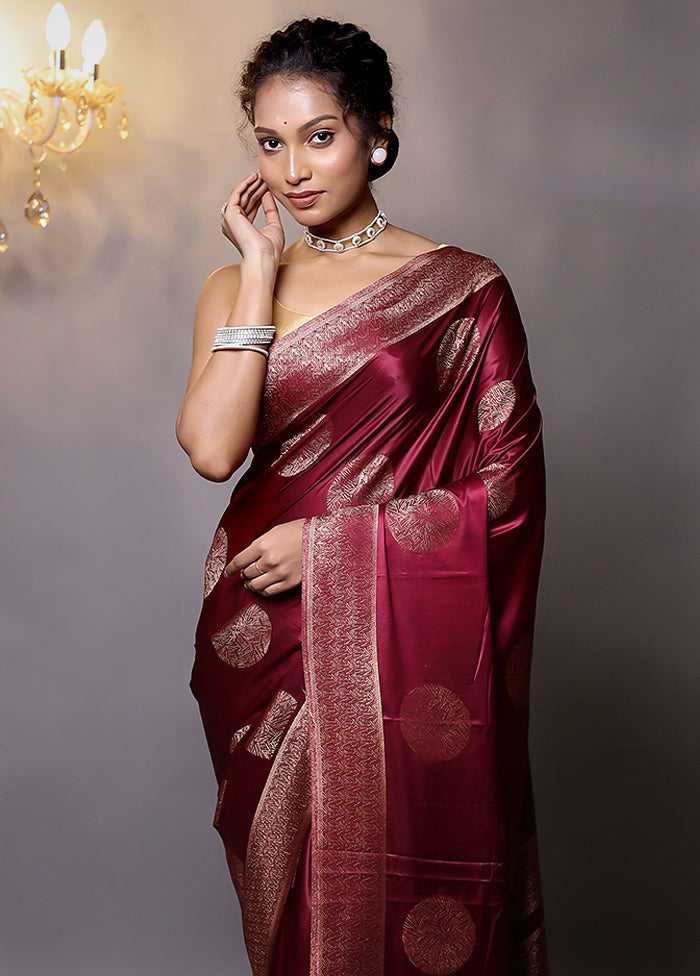 Maroon Dupion Silk Saree With Blouse Piece