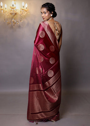 Maroon Dupion Silk Saree With Blouse Piece