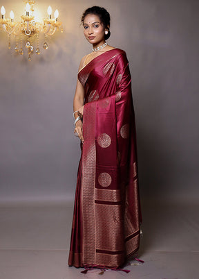 Maroon Dupion Silk Saree With Blouse Piece