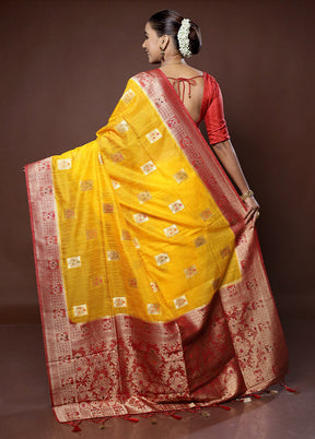 Yellow Dupion Silk Saree With Blouse Piece - Indian Silk House Agencies