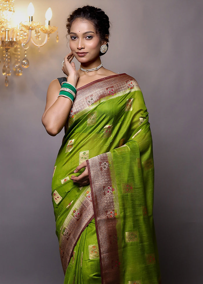 Green Dupion Silk Saree With Blouse Piece