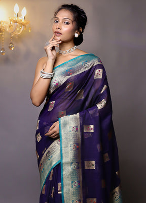 Blue Dupion Silk Saree With Blouse Piece