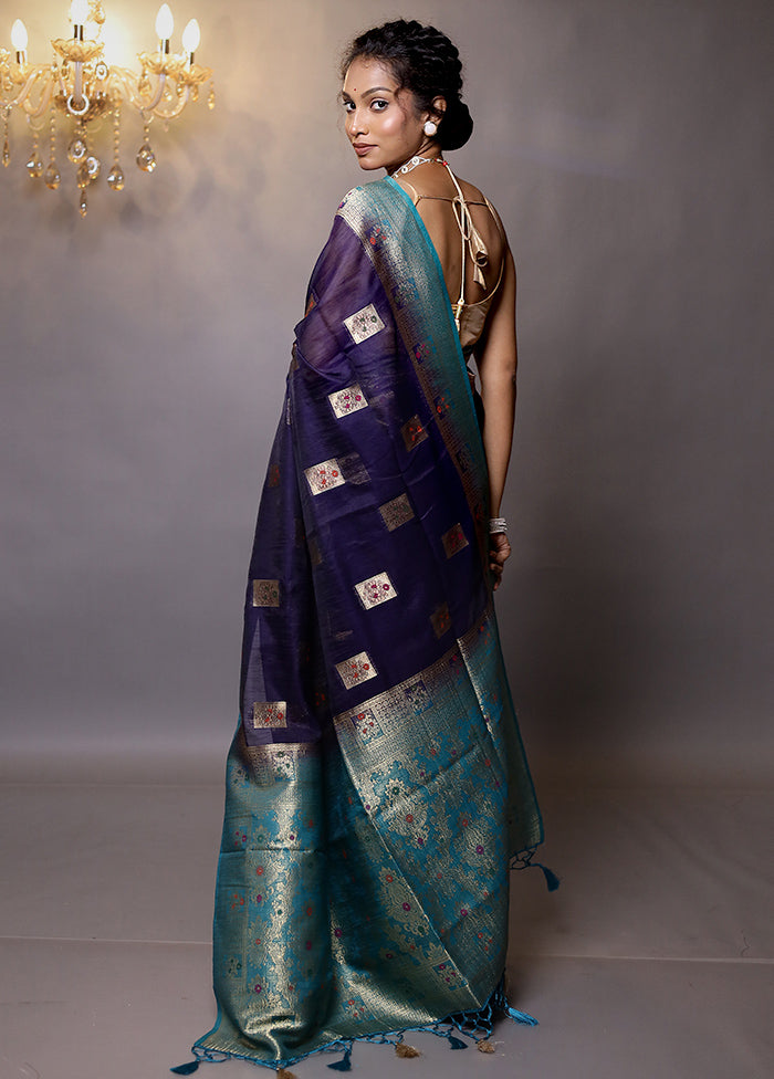 Blue Dupion Silk Saree With Blouse Piece