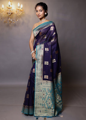 Blue Dupion Silk Saree With Blouse Piece