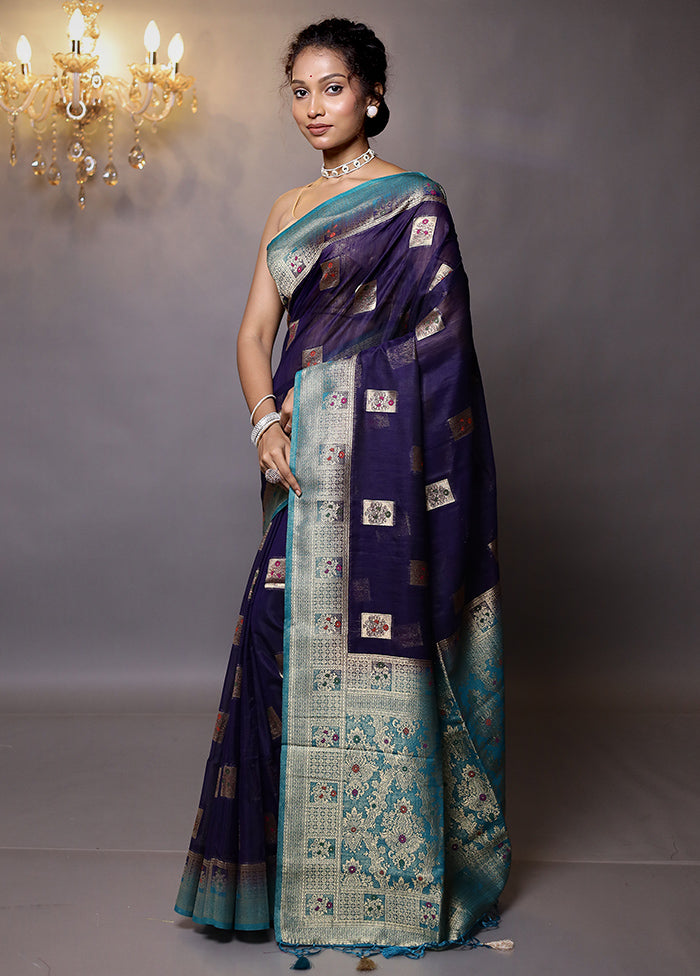 Blue Dupion Silk Saree With Blouse Piece - Indian Silk House Agencies