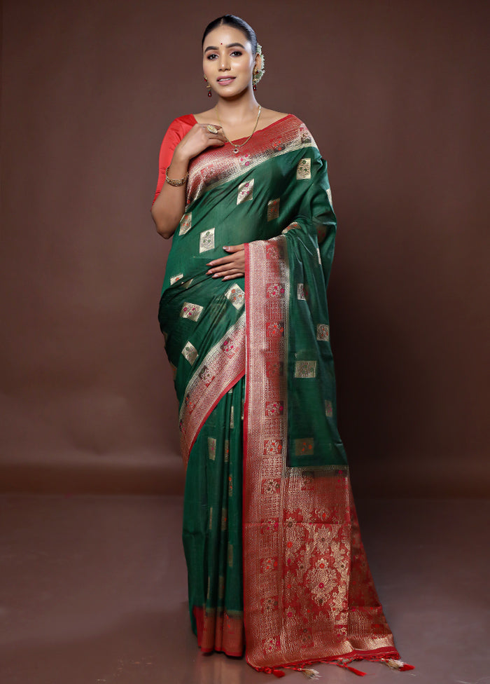 Green Dupion Silk Saree With Blouse Piece