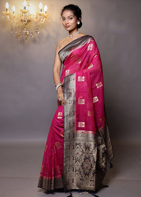 Pink Dupion Silk Saree With Blouse Piece