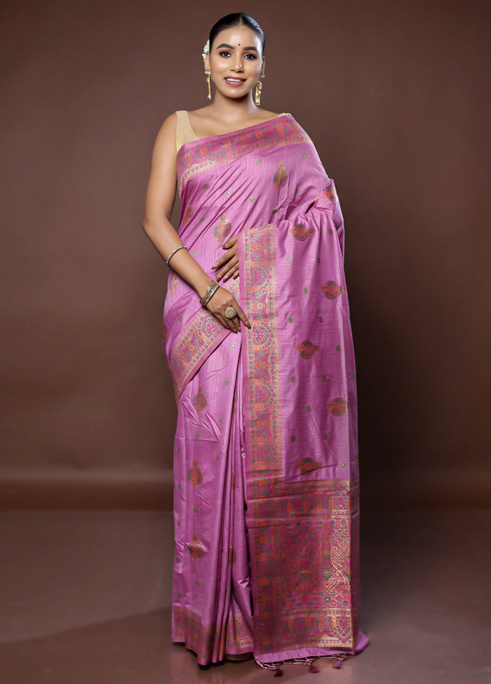 Pink Dupion Silk Saree With Blouse Piece