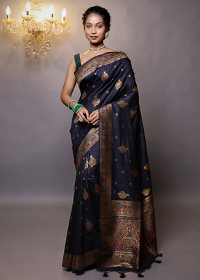 Blue Dupion Silk Saree With Blouse Piece - Indian Silk House Agencies