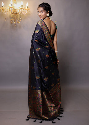 Blue Dupion Silk Saree With Blouse Piece - Indian Silk House Agencies