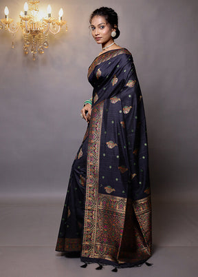 Blue Dupion Silk Saree With Blouse Piece - Indian Silk House Agencies