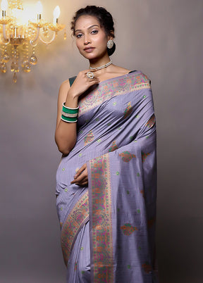 Grey Dupion Silk Saree With Blouse Piece