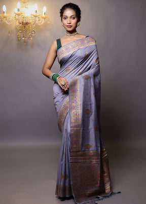 Grey Dupion Silk Saree With Blouse Piece