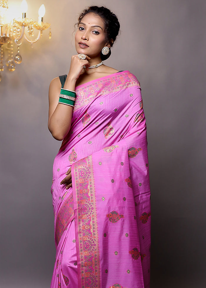 Pink Dupion Silk Saree With Blouse Piece