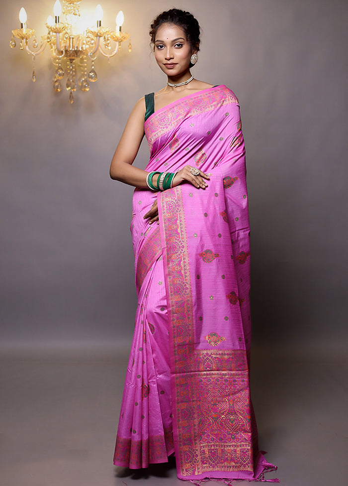 Pink Dupion Silk Saree With Blouse Piece