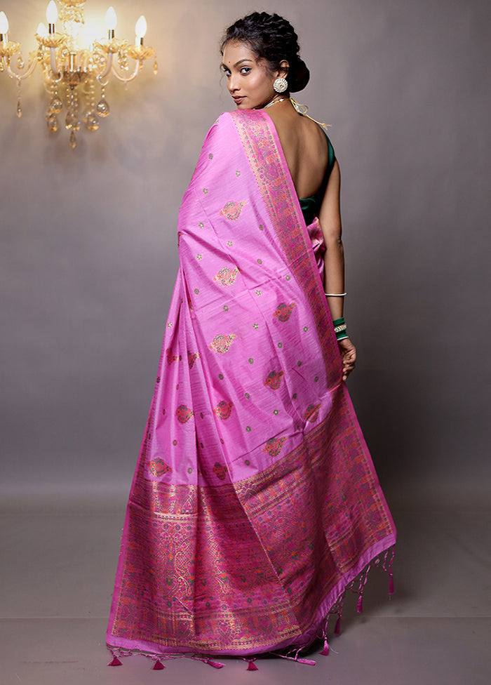 Pink Dupion Silk Saree With Blouse Piece