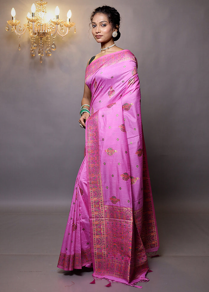 Pink Dupion Silk Saree With Blouse Piece