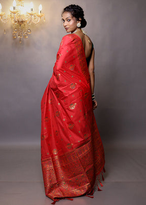 Red Dupion Silk Saree With Blouse Piece