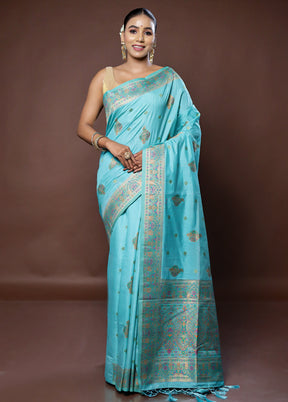 Green Dupion Silk Saree With Blouse Piece