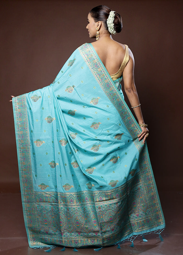 Green Dupion Silk Saree With Blouse Piece