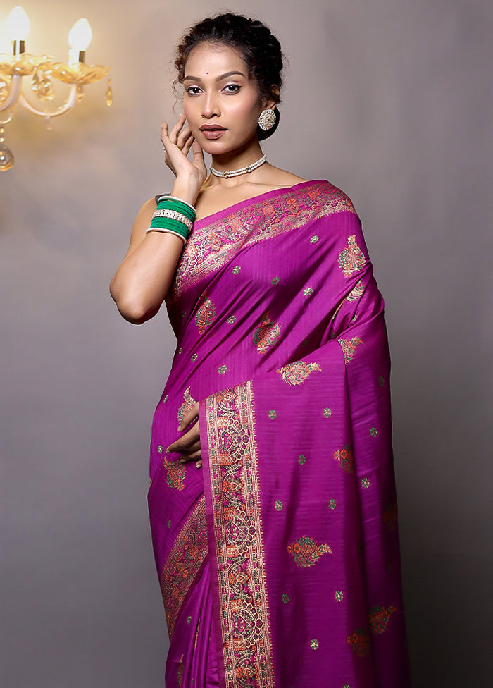 Purple Dupion Silk Saree With Blouse Piece