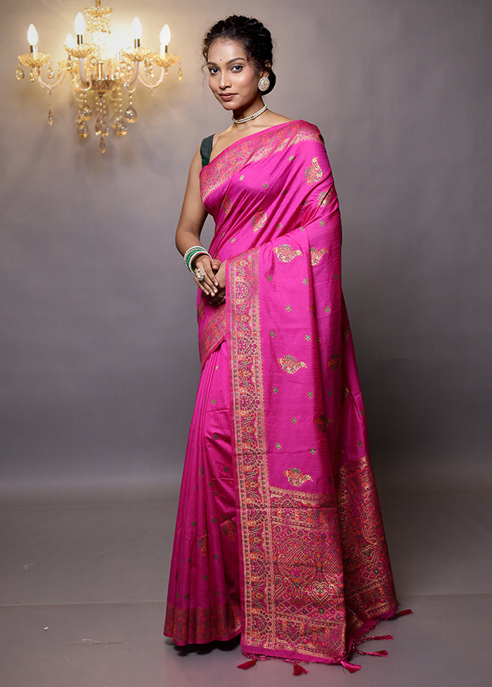 Pink Dupion Silk Saree With Blouse Piece