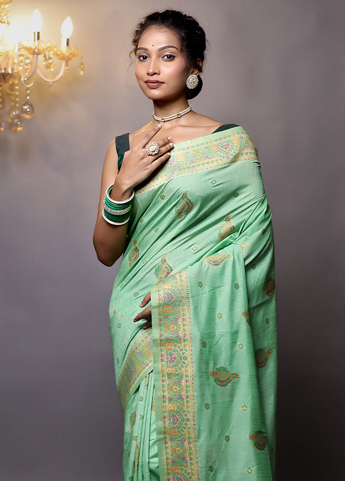 Green Dupion Silk Saree With Blouse Piece