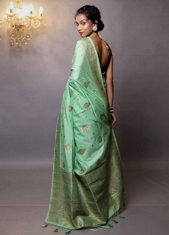 Green Dupion Silk Saree With Blouse Piece