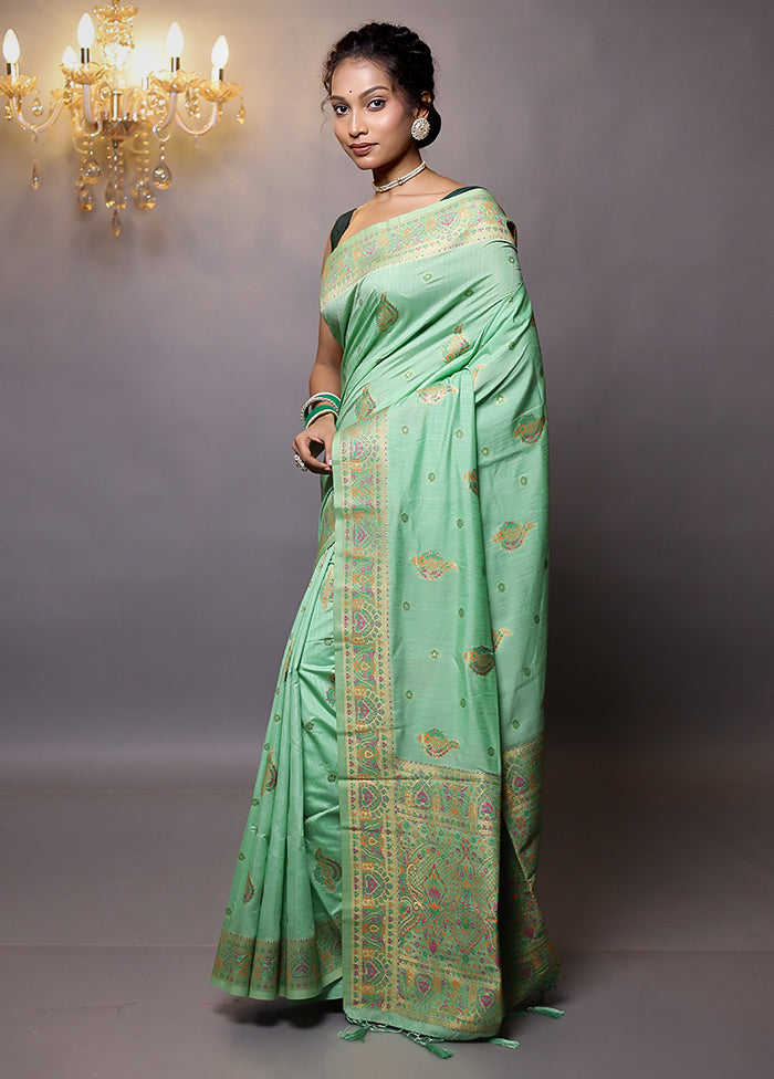 Green Dupion Silk Saree With Blouse Piece