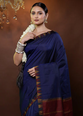 Blue Kanjivaram Silk Saree With Blouse Piece