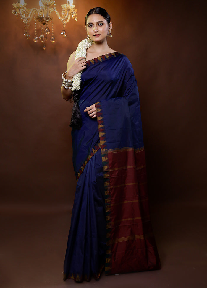 Blue Kanjivaram Silk Saree With Blouse Piece