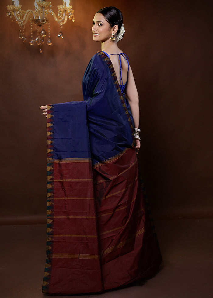 Blue Kanjivaram Silk Saree With Blouse Piece