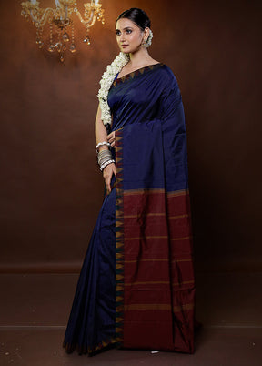 Blue Kanjivaram Silk Saree With Blouse Piece