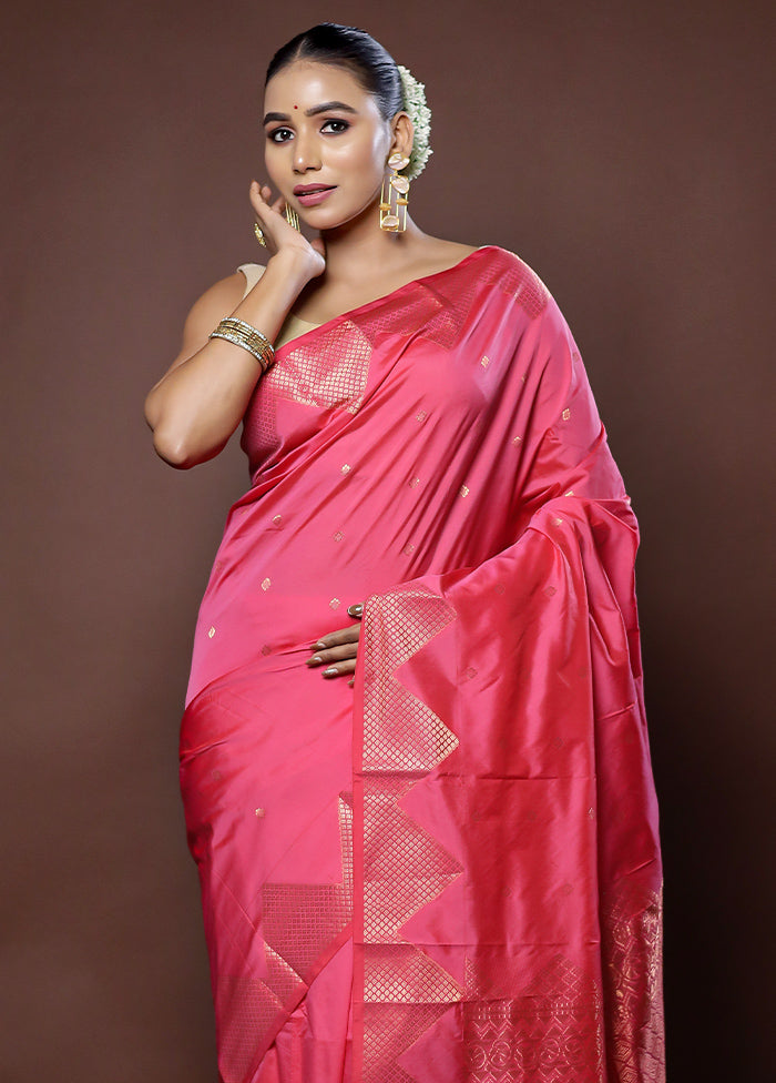 Pink Kanjivaram Silk Saree With Blouse Piece