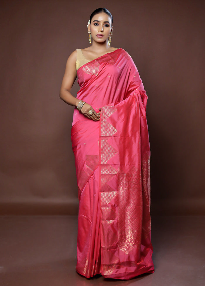 Pink Kanjivaram Silk Saree With Blouse Piece