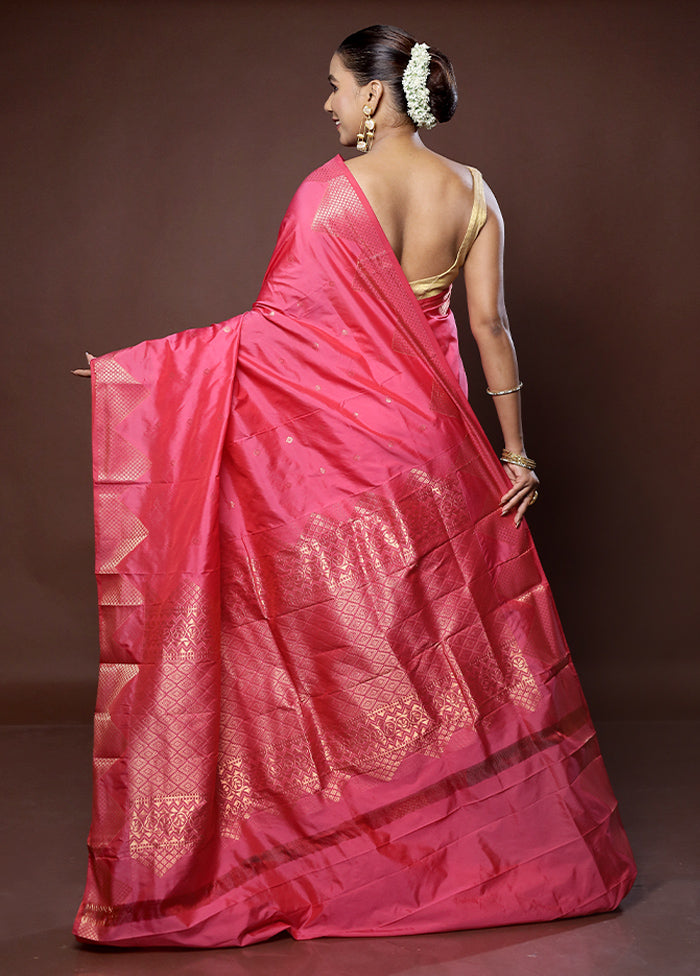 Pink Kanjivaram Silk Saree With Blouse Piece