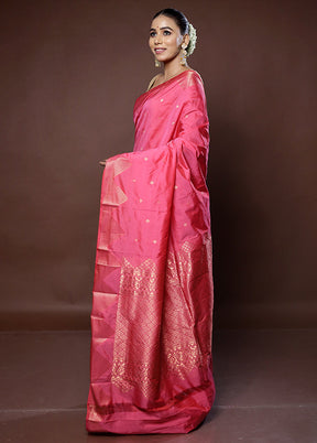 Pink Kanjivaram Silk Saree With Blouse Piece