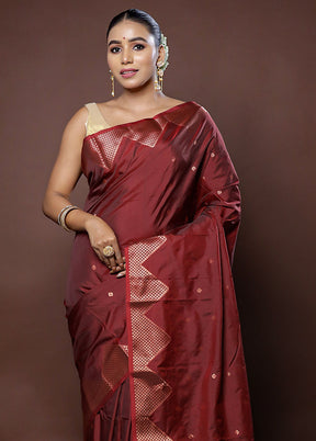 Maroon Kanjivaram Silk Saree With Blouse Piece