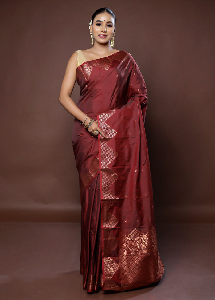 Maroon Kanjivaram Silk Saree With Blouse Piece