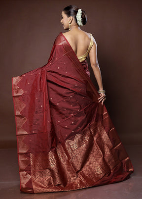 Maroon Kanjivaram Silk Saree With Blouse Piece