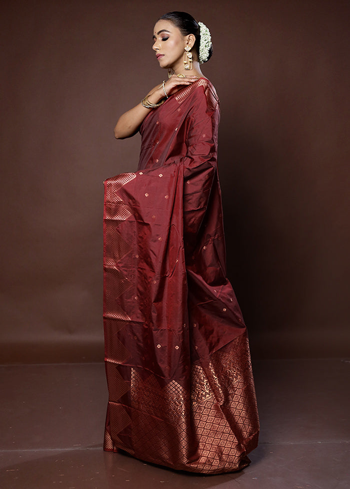 Maroon Kanjivaram Silk Saree With Blouse Piece