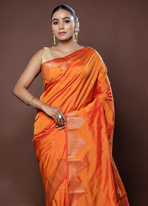 Rust Kanjivaram Silk Saree With Blouse Piece