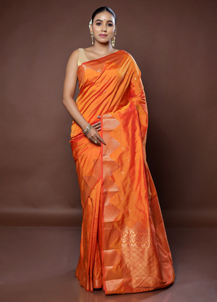 Rust Kanjivaram Silk Saree With Blouse Piece