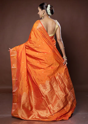 Rust Kanjivaram Silk Saree With Blouse Piece