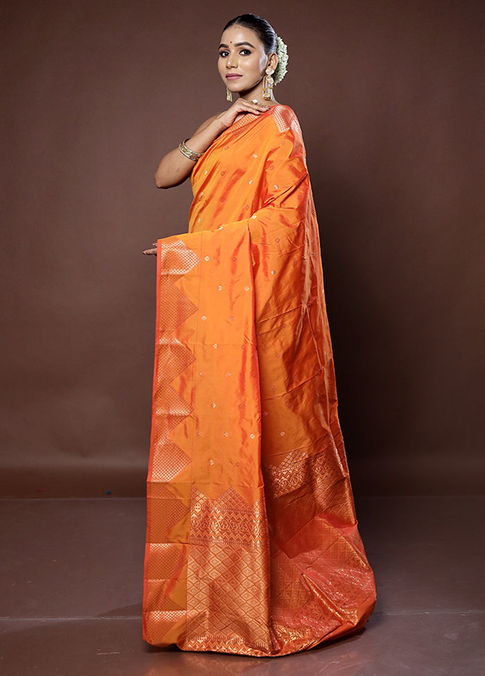 Rust Kanjivaram Silk Saree With Blouse Piece