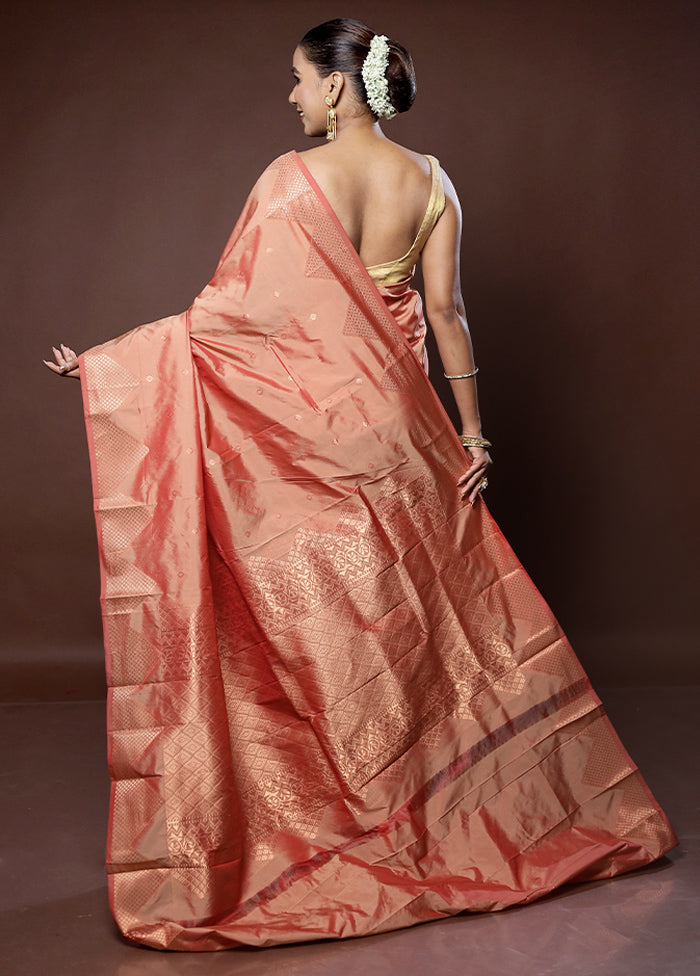 Peach Kanjivaram Silk Saree With Blouse Piece