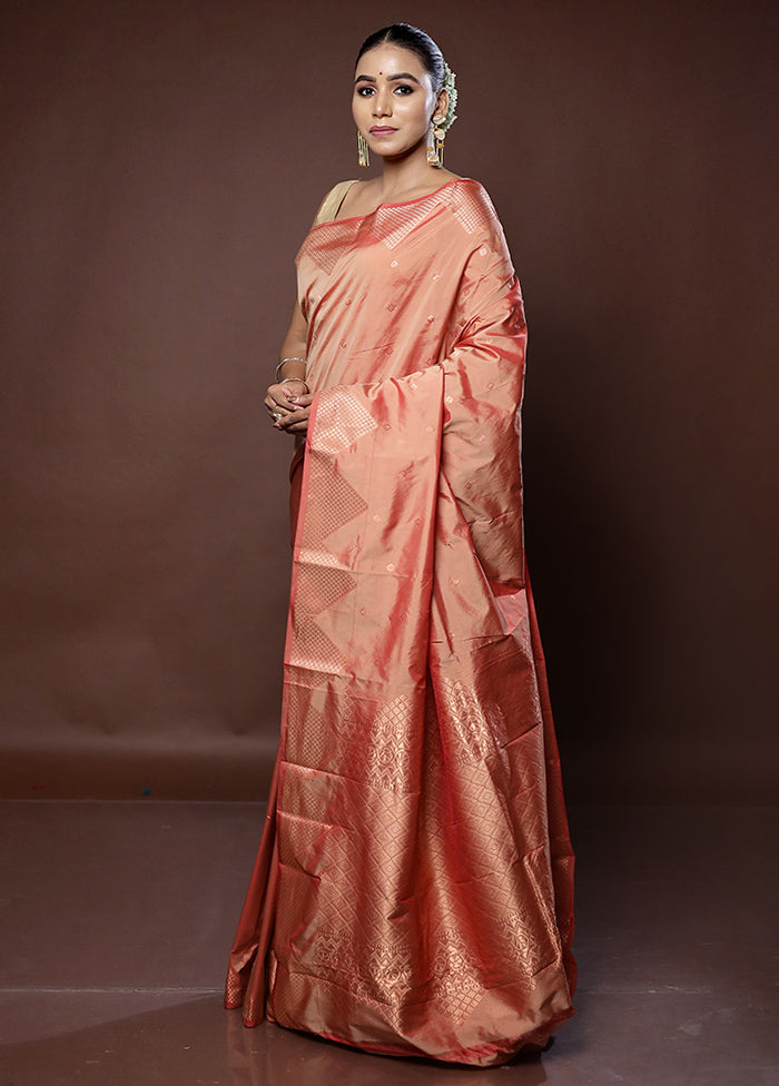 Peach Kanjivaram Silk Saree With Blouse Piece