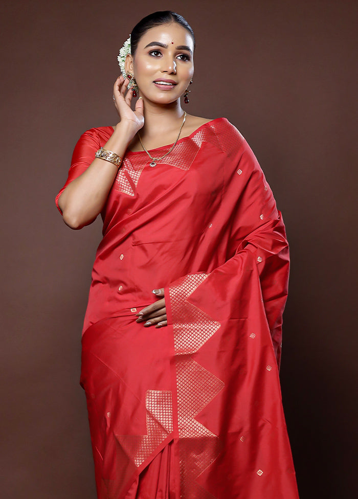 Red Kanjivaram Silk Saree With Blouse Piece - Indian Silk House Agencies