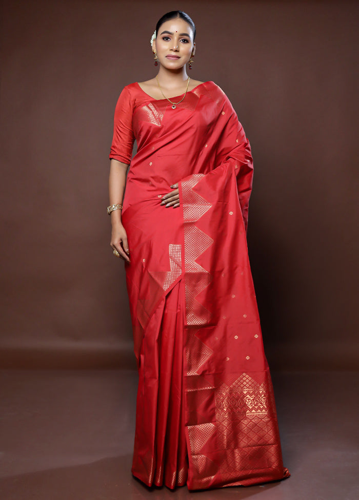 Red Kanjivaram Silk Saree With Blouse Piece - Indian Silk House Agencies